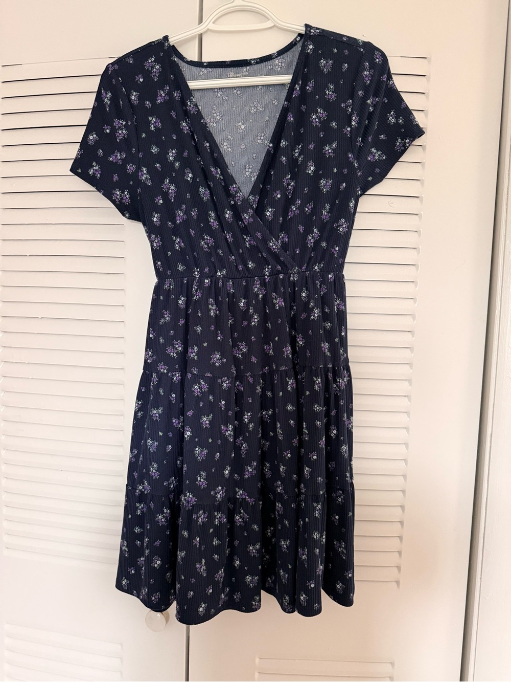 Navy Floral V-Neck Dress